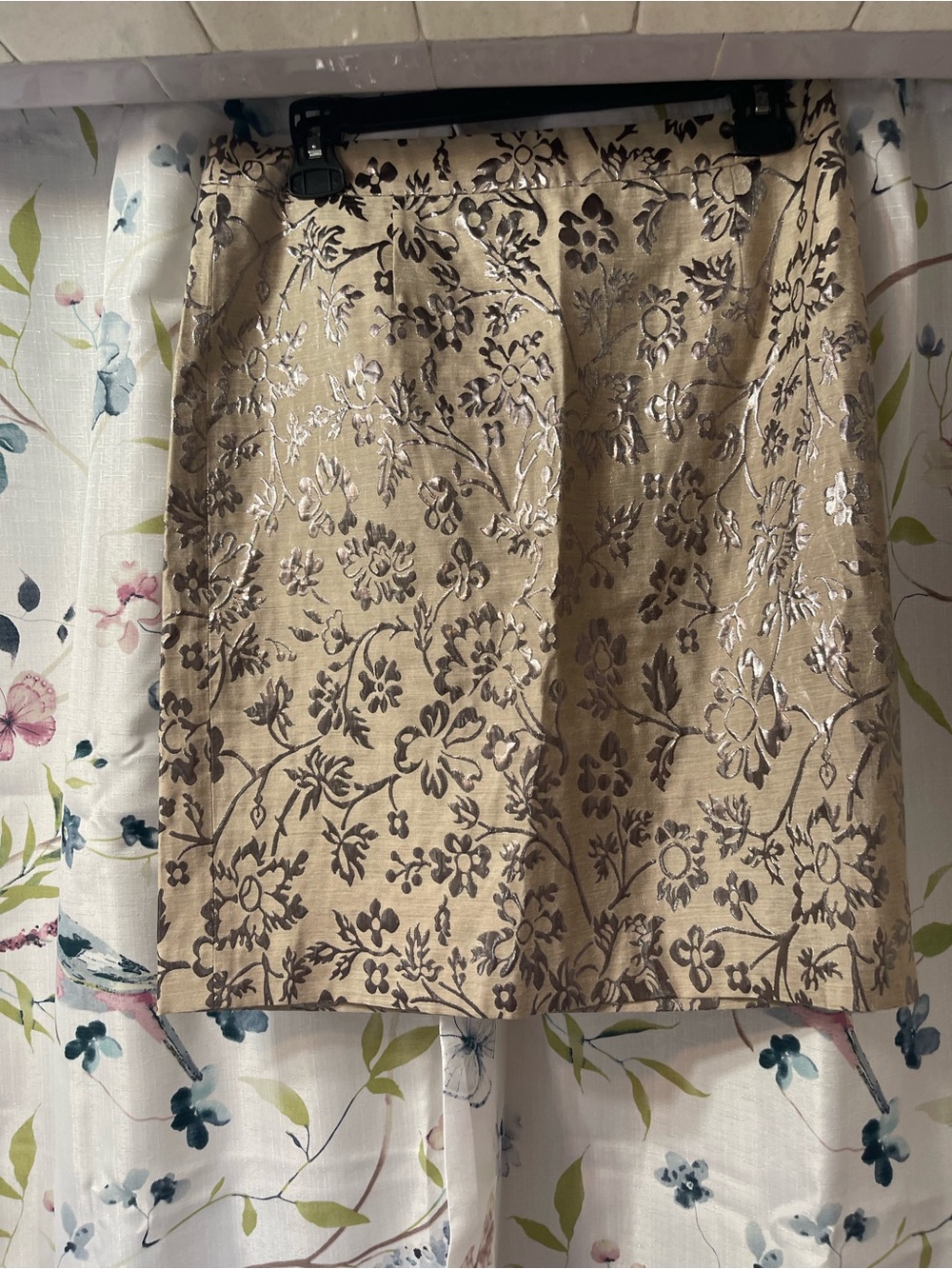 LOFT Metallic Floral A-Line Skirt in Gold and Silver